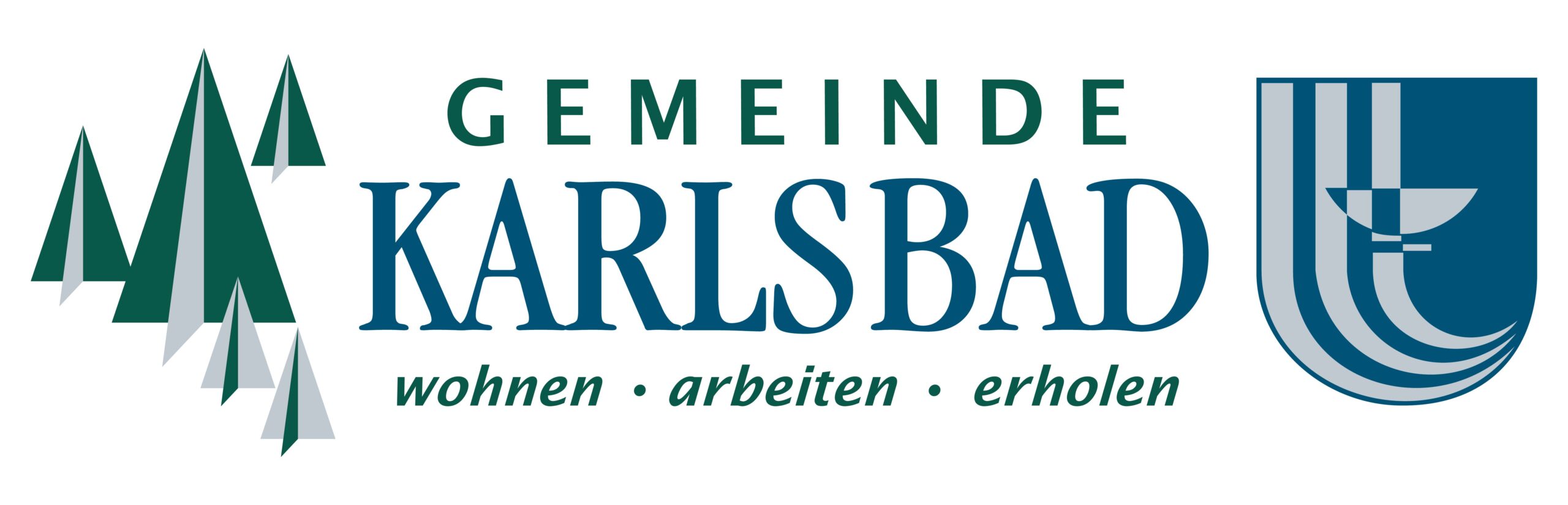 Karlsbad-Logo Logo der Gemeinde Karlsbad mit Tannen links und Wappen auf der rechten Seite